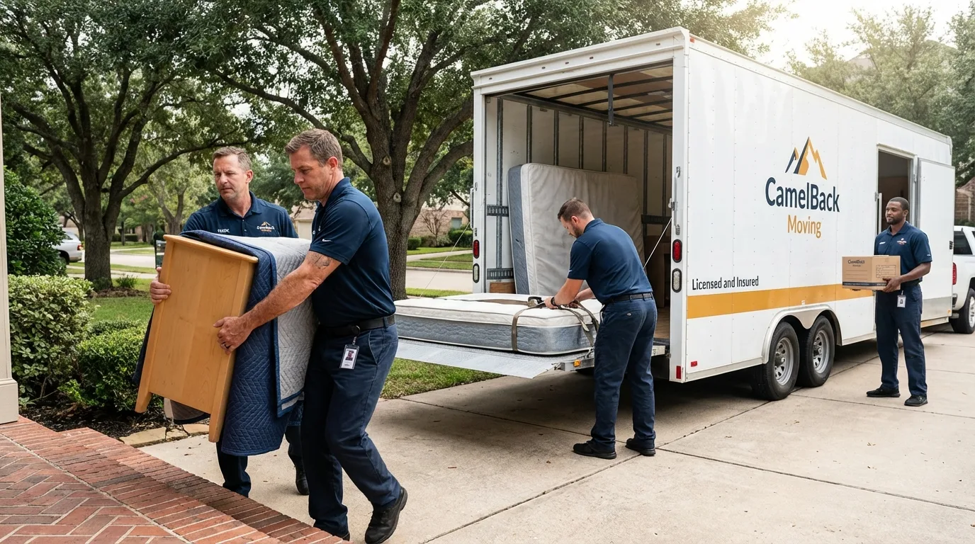 Crew loading residential truck for cross-state move from Slater, IA